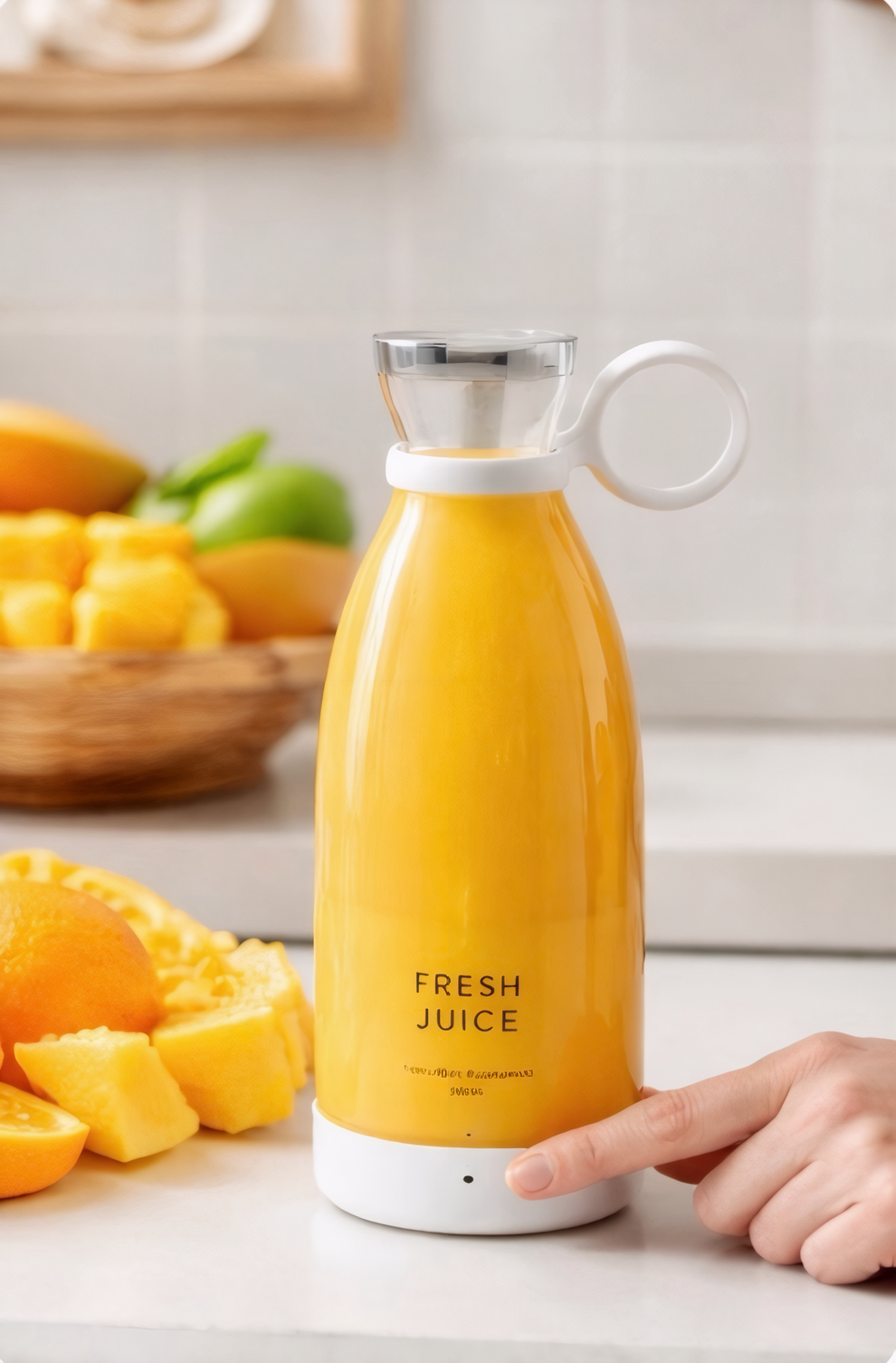 Batidora Portátil Fitryve en la cocina junto a fruta fresca